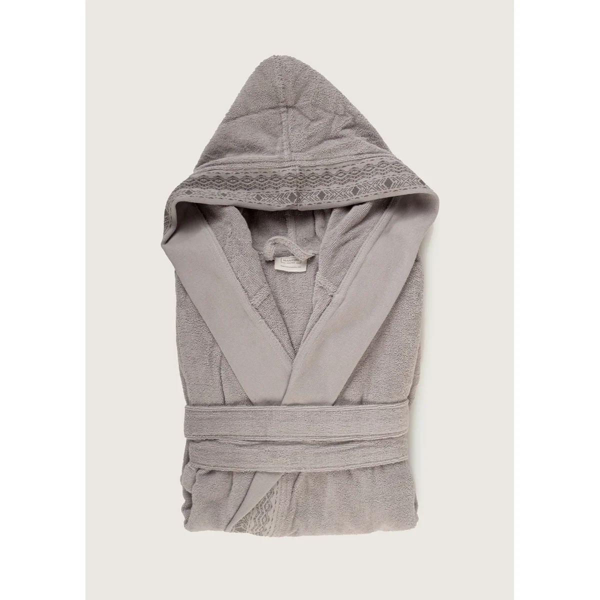 Manamo Blen Jacquard Hooded Bathrobe Cotton Grey L/XL
