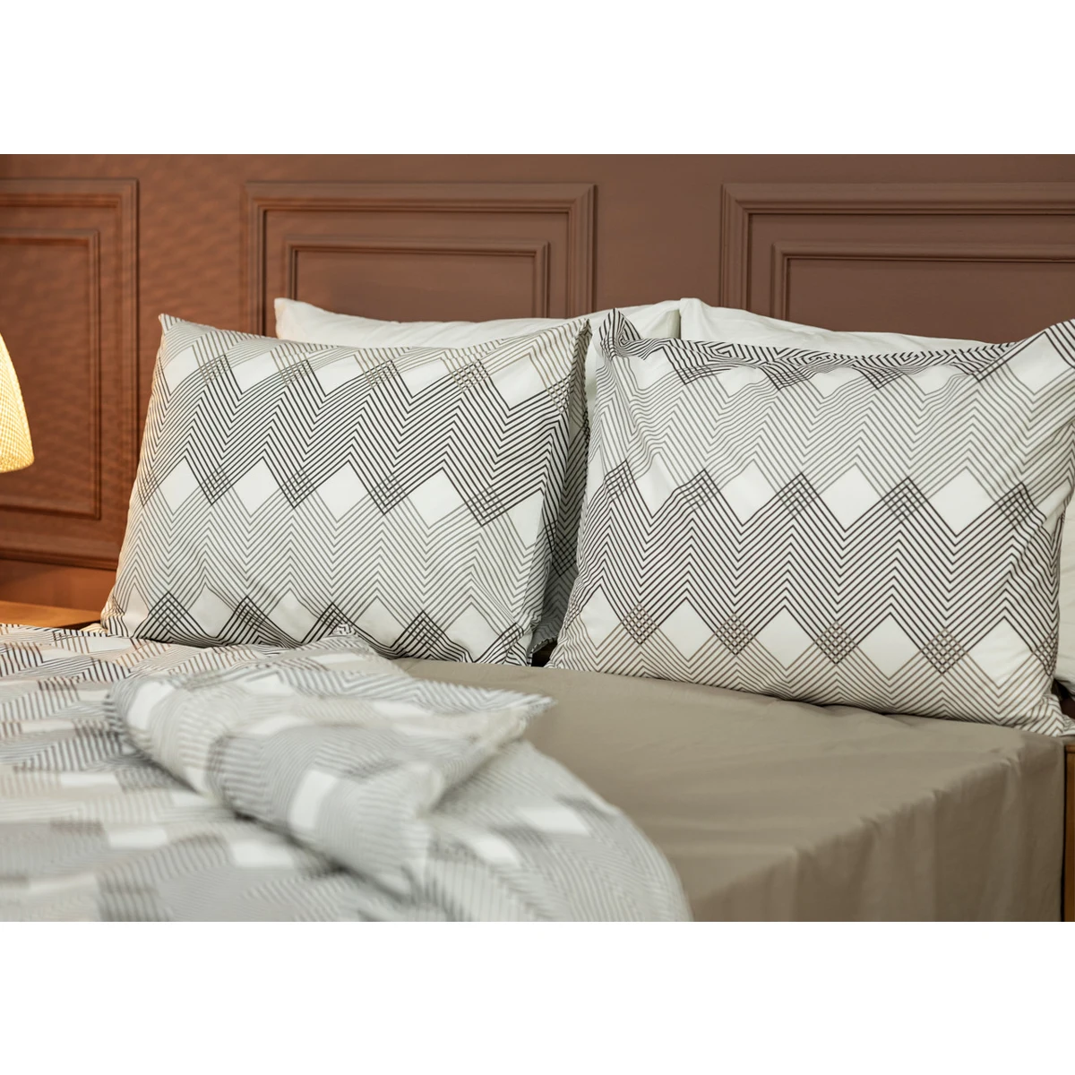 Manamo M&D Crisscross Duvet Cover With Pillow Case Cotton Mink/Beige Single 160x220 cm+50X70 cm