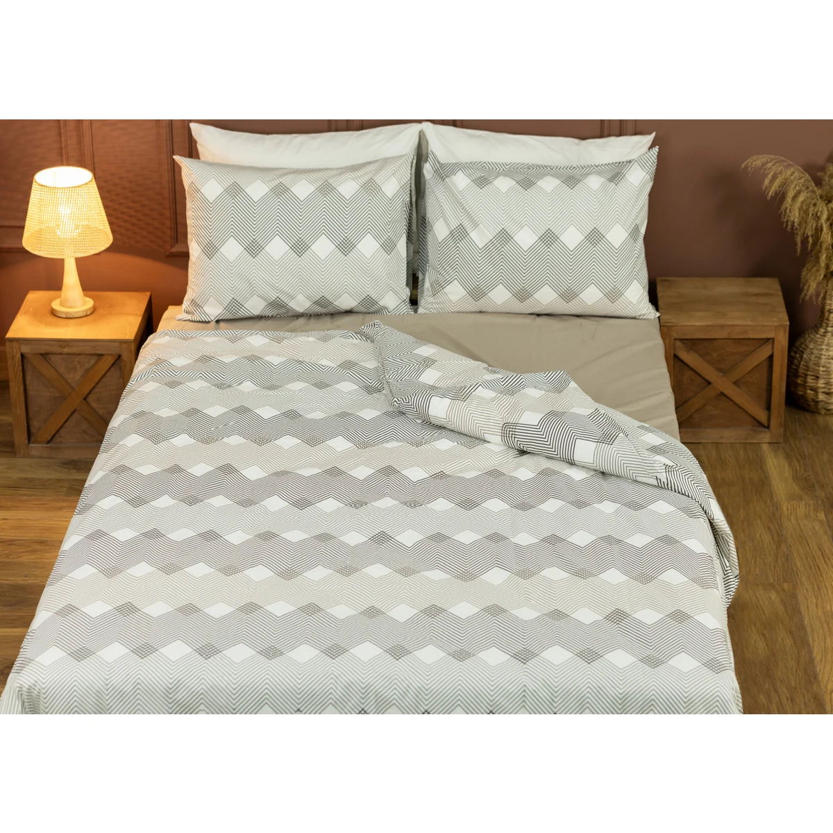 Manamo M&D Crisscross Duvet Cover With Pillow Case Cotton Mink/Beige Single 160x220 cm+50X70 cm