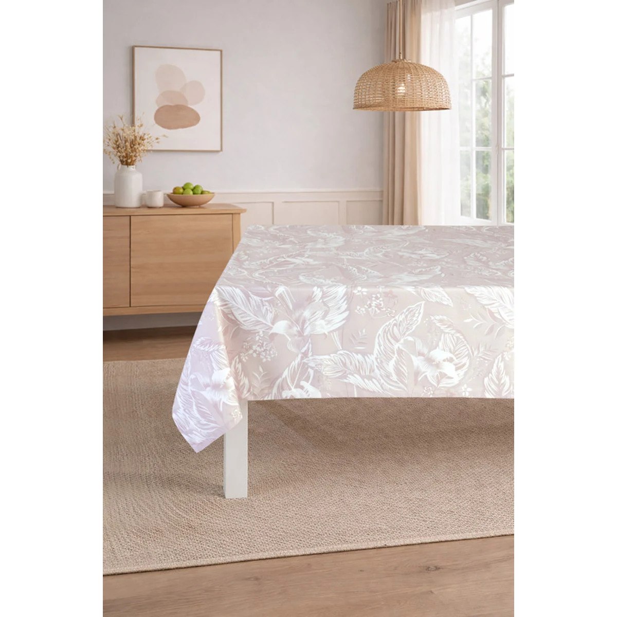Manamo Flower  Table Cloth Polyester Cream Digital Printed 140x250 cm