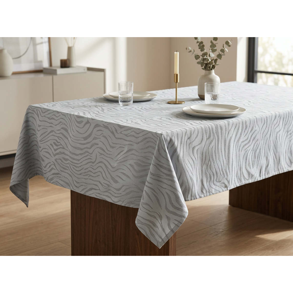 Manamo Zebra Table Cloth Polyester Grey Jacquared 140x320 cm