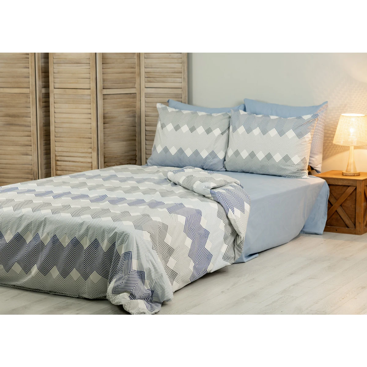 Manamo M&D Crisscross Duvet Cover With Pillow Case Cotton Indigo/Light Grey Double 200x220+50x70 cm(2)
