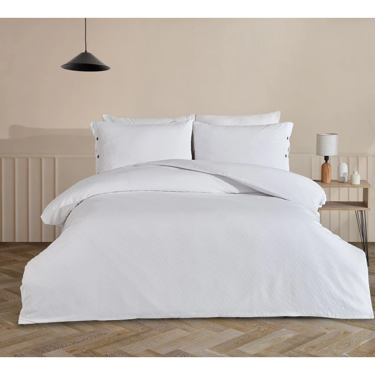 Manamo Nando Duvet Cover With Pillow Case Cotton White  200x220 + 50x70 (2pcs)