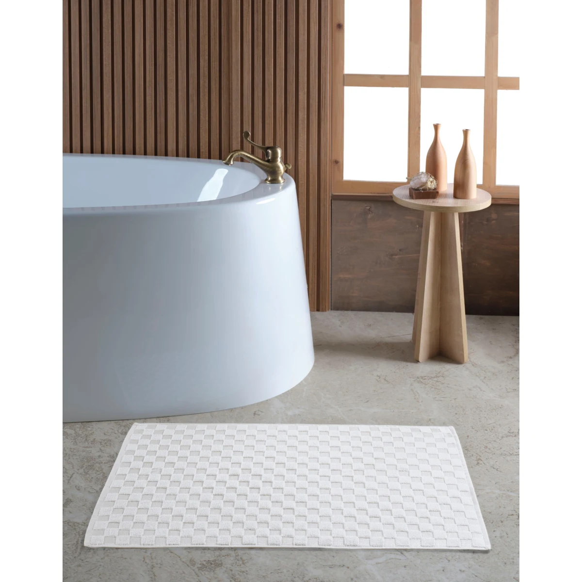 Manamo Checkers Cotton Bathmat Cream 50x70 