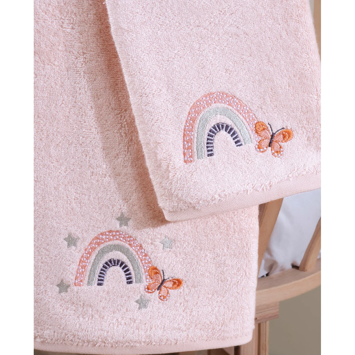 Manamo Baby Bamboo Face Towel Butterfly & Rainbows Silver Peony 50X80 cm