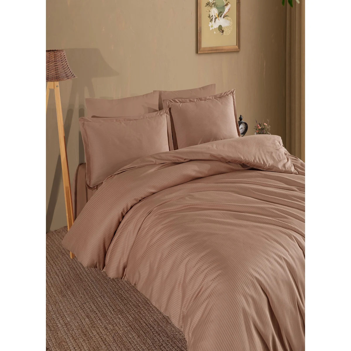 Manamo Prime Stripe Bed Linnen Set  Saten Powder Single 160x220+50x70+180x260 cm 