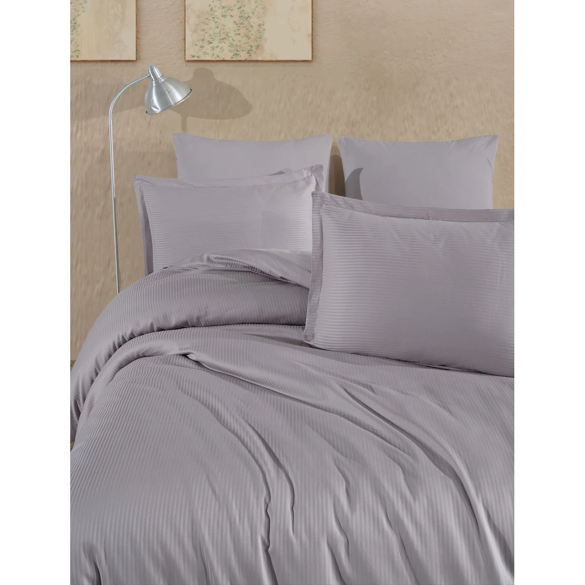 Manamo Prime Stripe Bed Linnen Set  Saten Grey Single 160x220+50x70+180x260 cm  