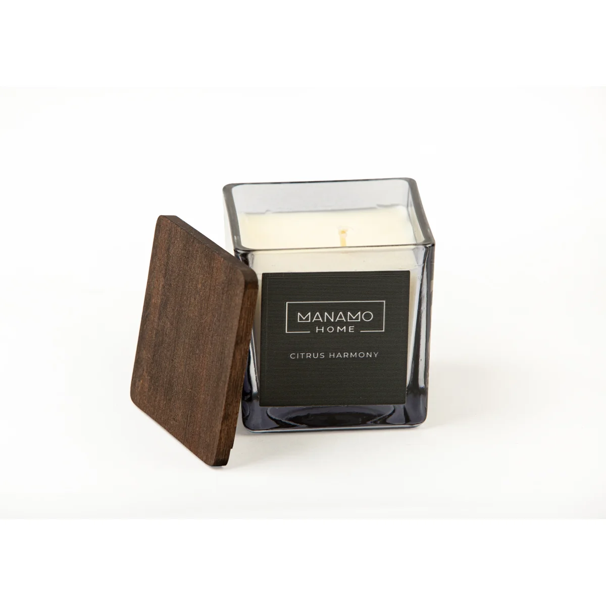 Manamo Citrus Harmony  Scented Candle With Wooden Lid  Grey 270 gr