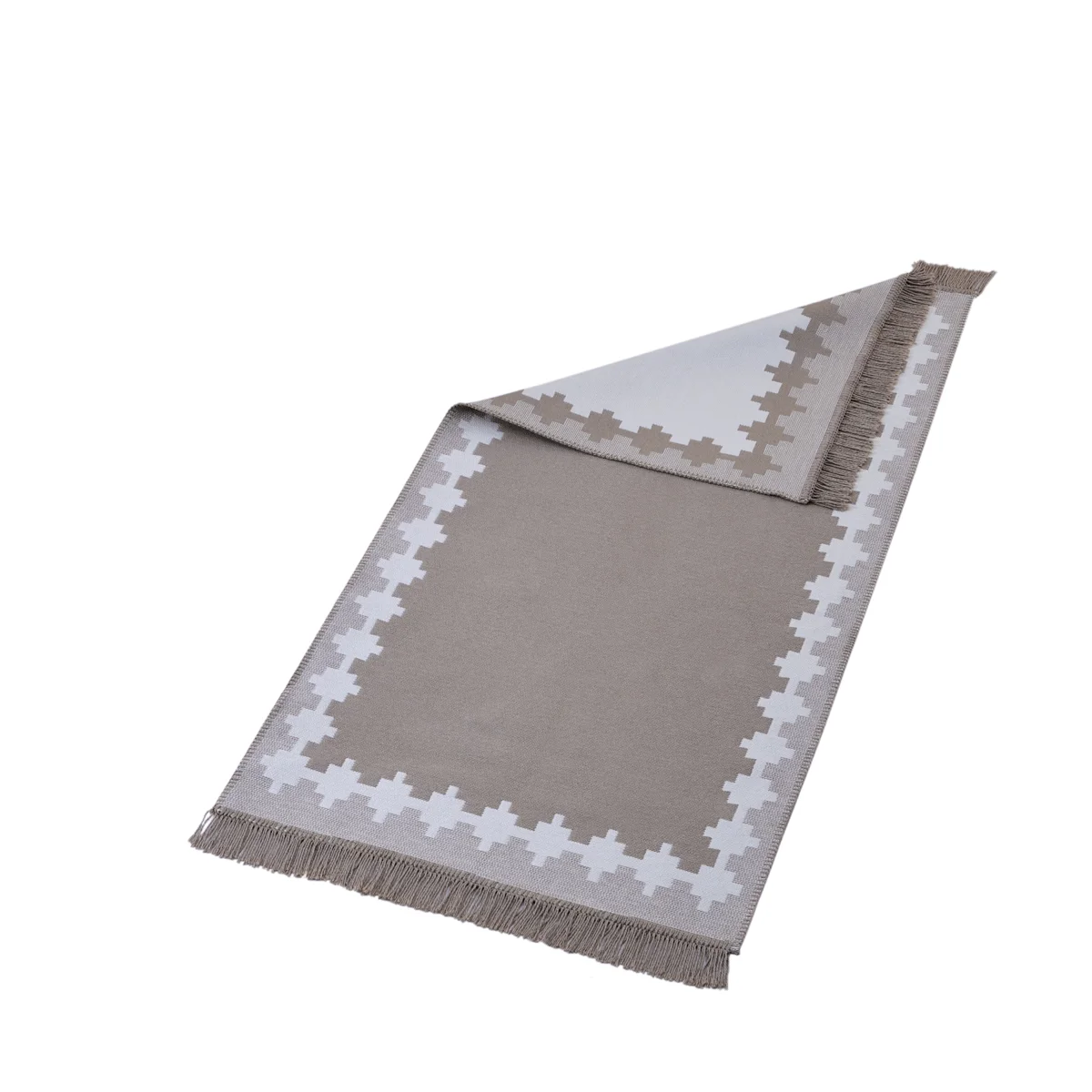 Manamo Cross Fringed Rug Acrylic Beige 80x150 cm