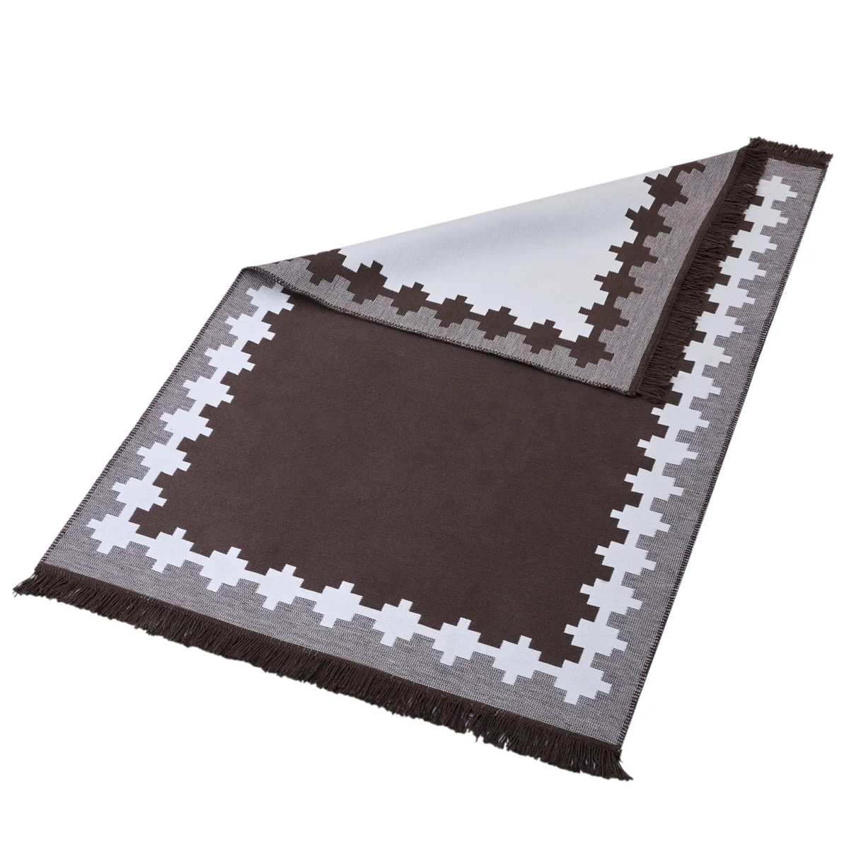 Manamo Cross Fringed Rug Acrylic Brown 80x150 cm