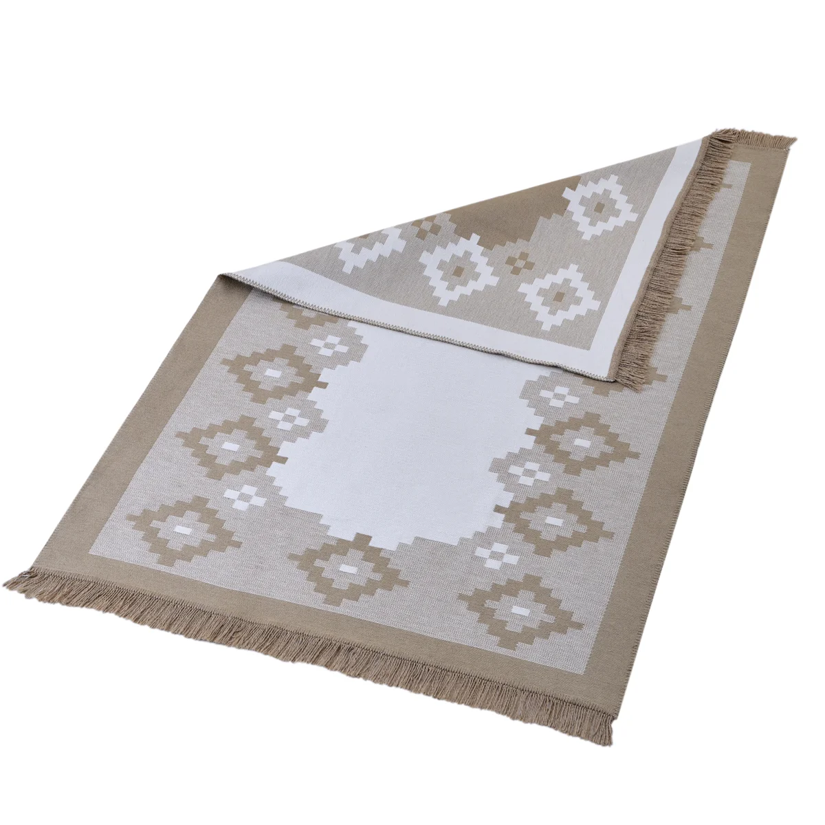 Manamo Square Fringed Rug Acrylic Beige 80x150 cm