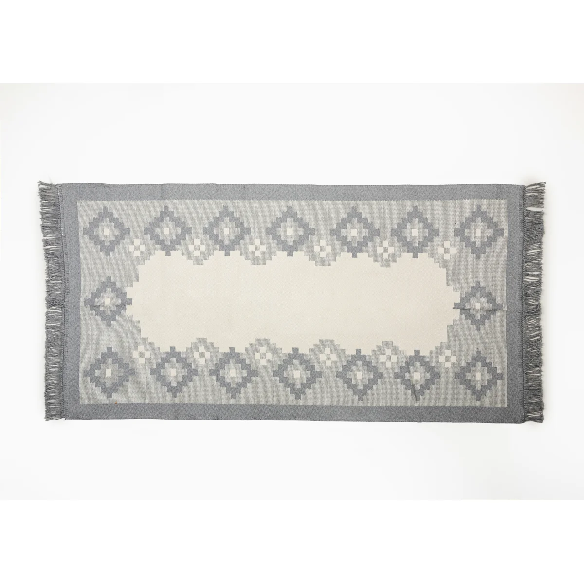 Manamo Square Fringed Rug Acrylic Grey 80x150 cm