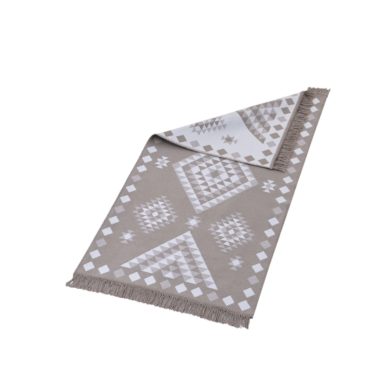 Manamo Geometric Fringed Rug Acrylic Beige 80x150 cm