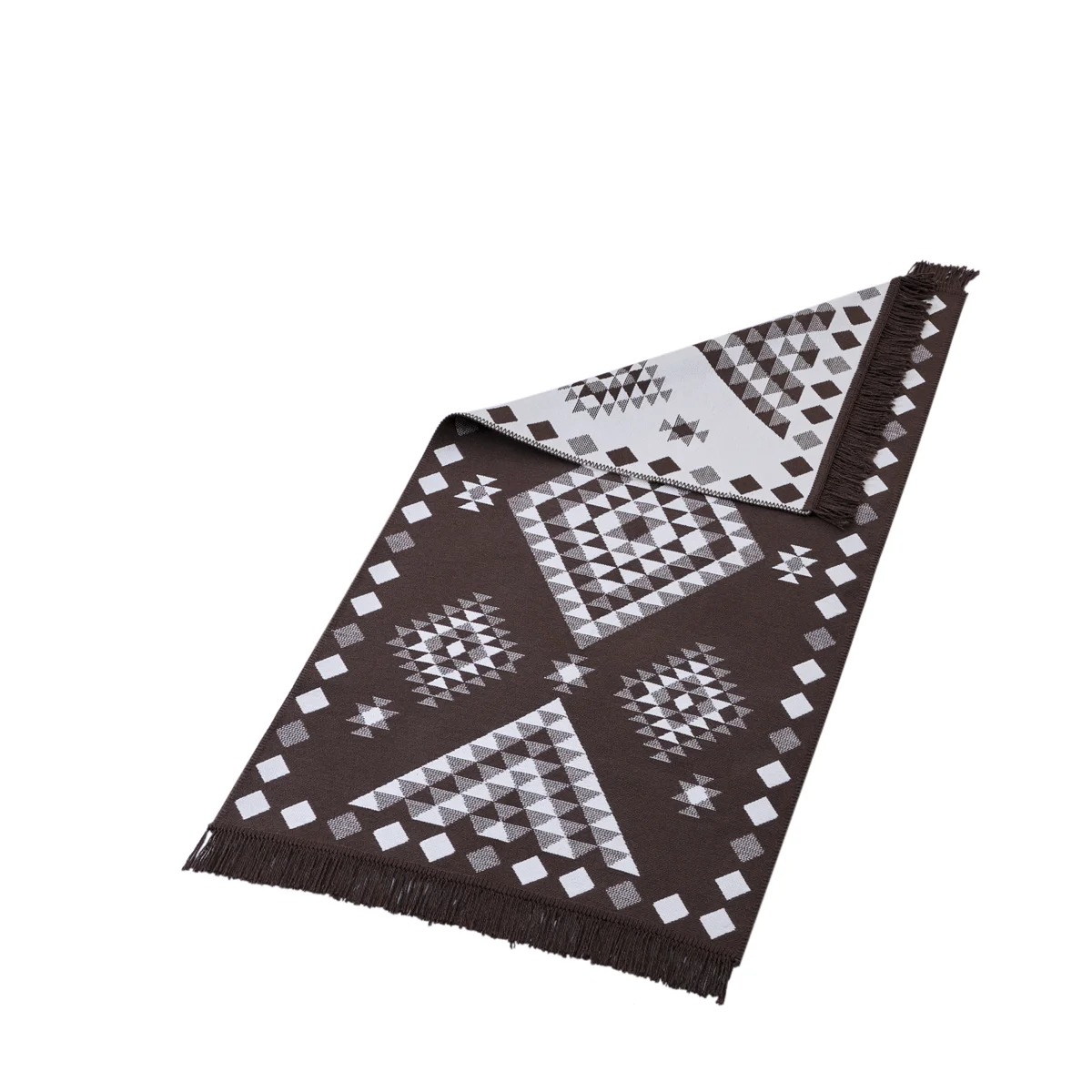 Manamo Geometric Fringed Rug Acrylic Brown 80x150 cm