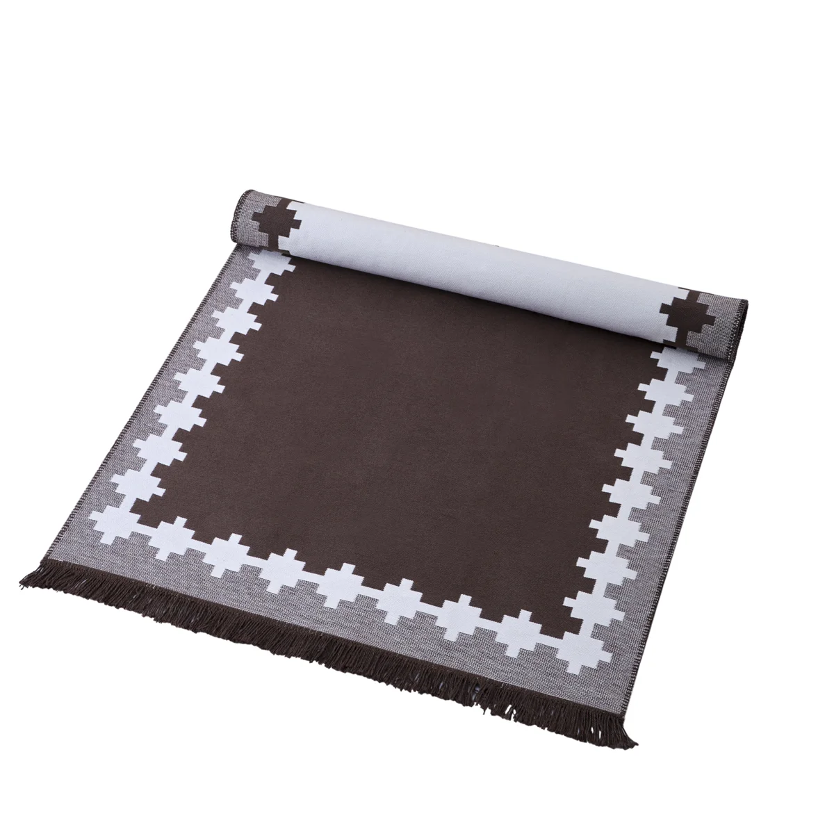 Manamo Cross Fringed Rug Acrylic Brown 120x180 cm