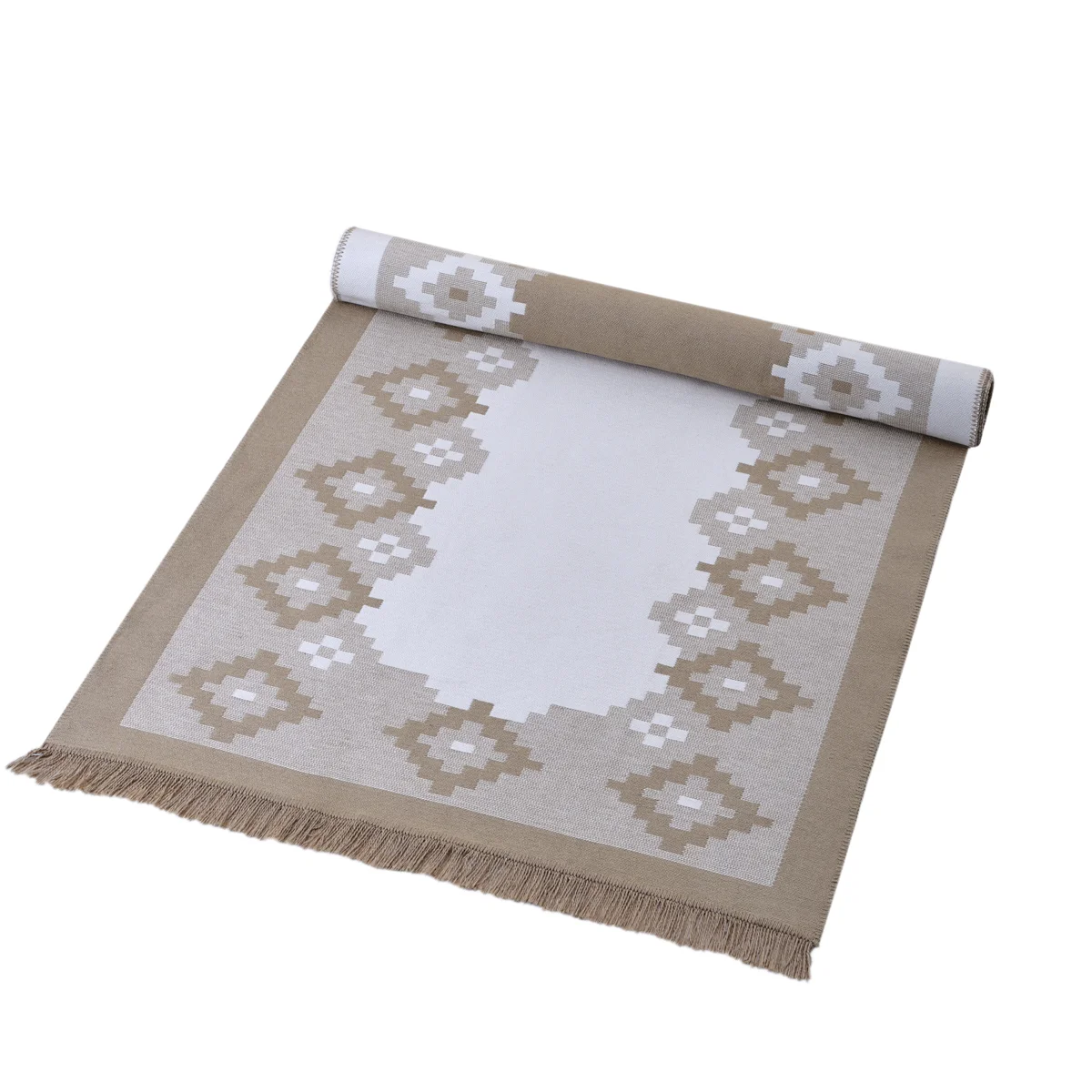 Manamo Square Fringed Rug Acrylic Beige 120x180 cm