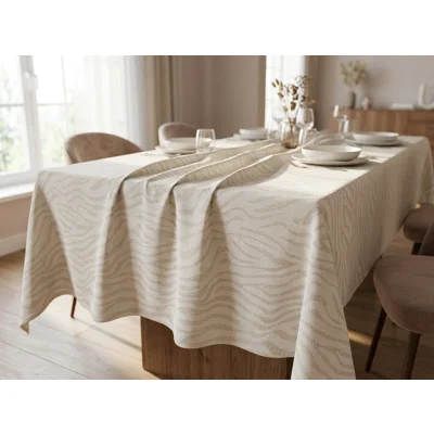 Manamo Zebra Table Cloth Polyester Cream Jacquared 140x250 cm