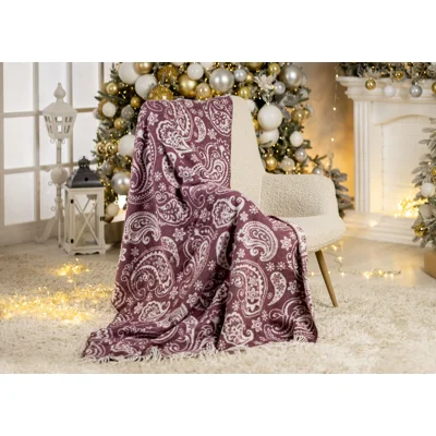 Manamo  Paisley Flower  მოსახური პლედი ბამბა აკრილის იისფერი/კრემისფერი  120x160 სმ