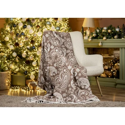 Manamo  Paisley Flower  მოსახური პლედი ბამბა აკრილის ყავისფერი/კრემისფერი  120x160 სმ